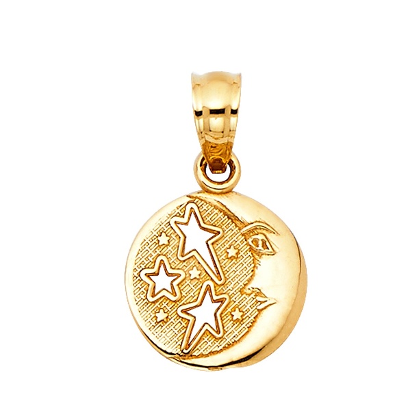 14K Yellow GoldMoon & Star Pendant